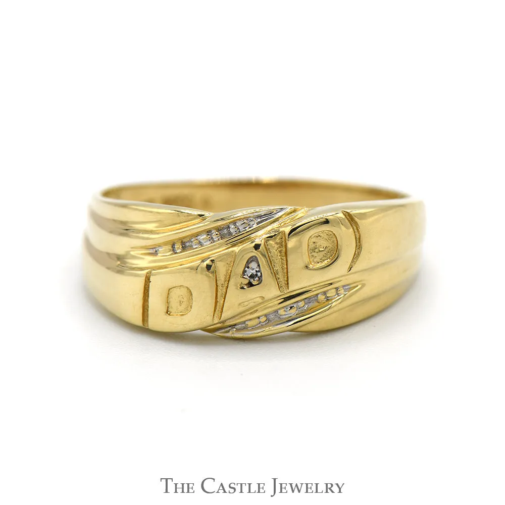 10k Yellow Gold "DAD" Ring with Grooved Designed Sides