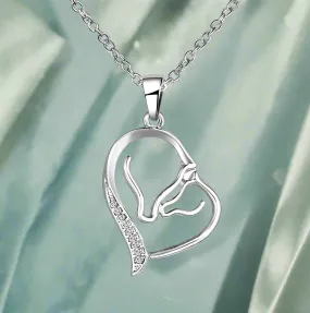 14K White Gold Plated Horse Mother & Baby Heart Necklace Pendant for Woman Horse Lover Gift