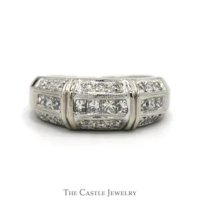 3/4cttw Channel Set Princess Cut Diamond Band with Round Diamond Edges in 14k White Gold