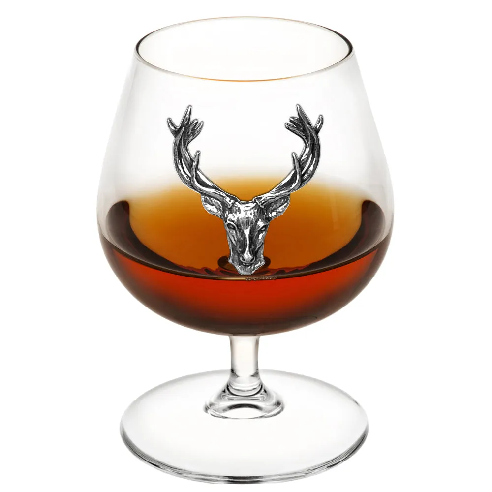 410ml Brandy Cognac Snifter Glass Gift With Pewter Stag