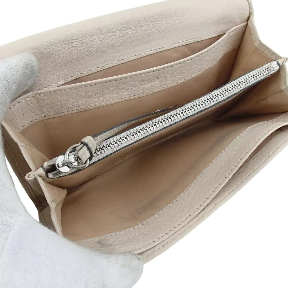 413154AZ (L1) Chloe Wallet Long Beige Leather