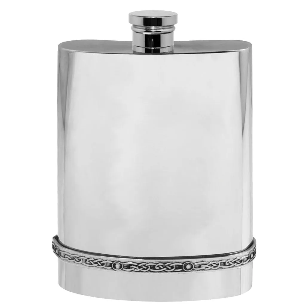 6oz Pewter Hip Flask With Intricate Celtic Band