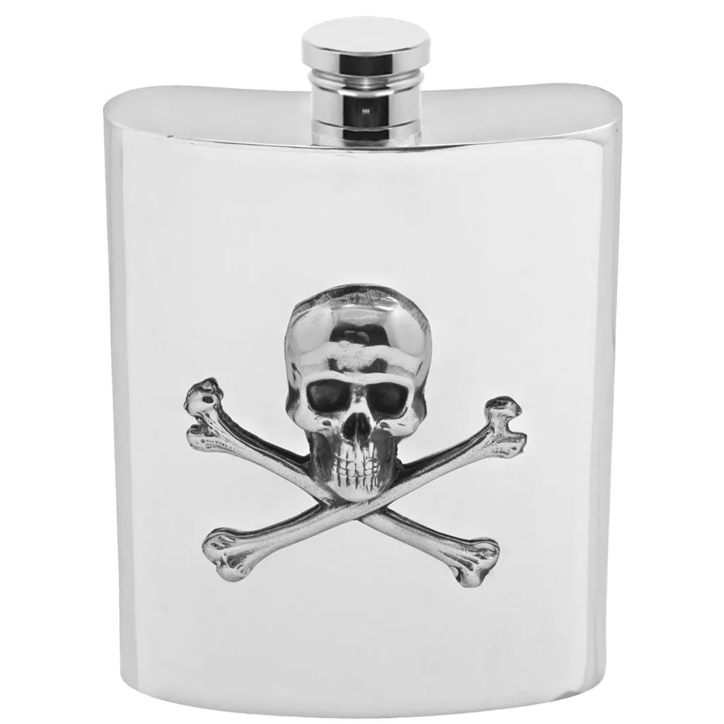 6oz Skull and Cross Bones Pewter Hip Flask