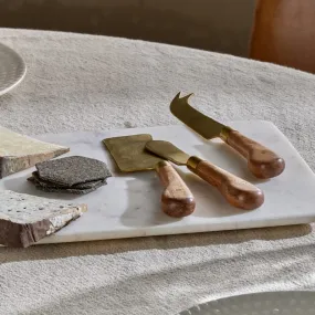 Acacia Wood and Gold Cheese Knife Set