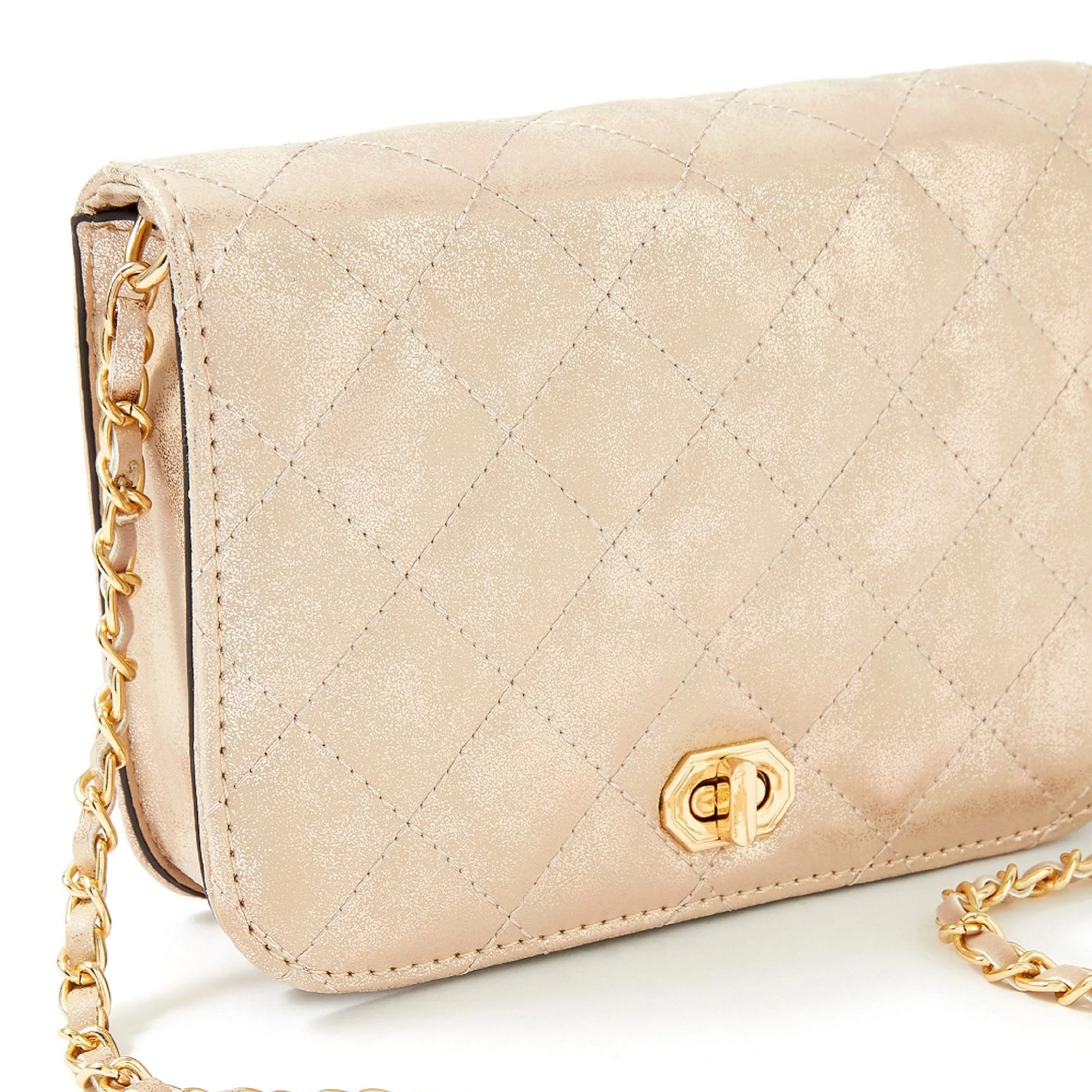 Accessorize London women's Faux Leather Rose gold Erin Quilted Sling bag