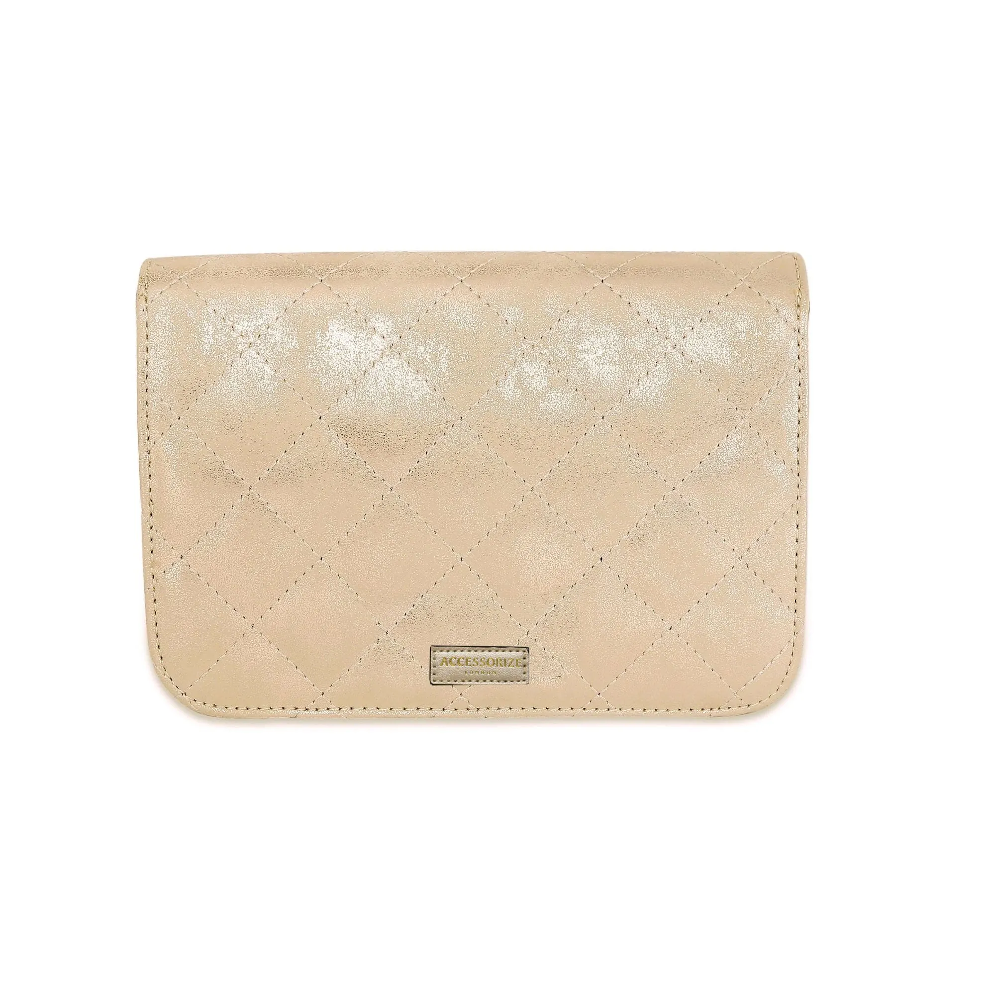 Accessorize London women's Faux Leather Rose gold Erin Quilted Sling bag