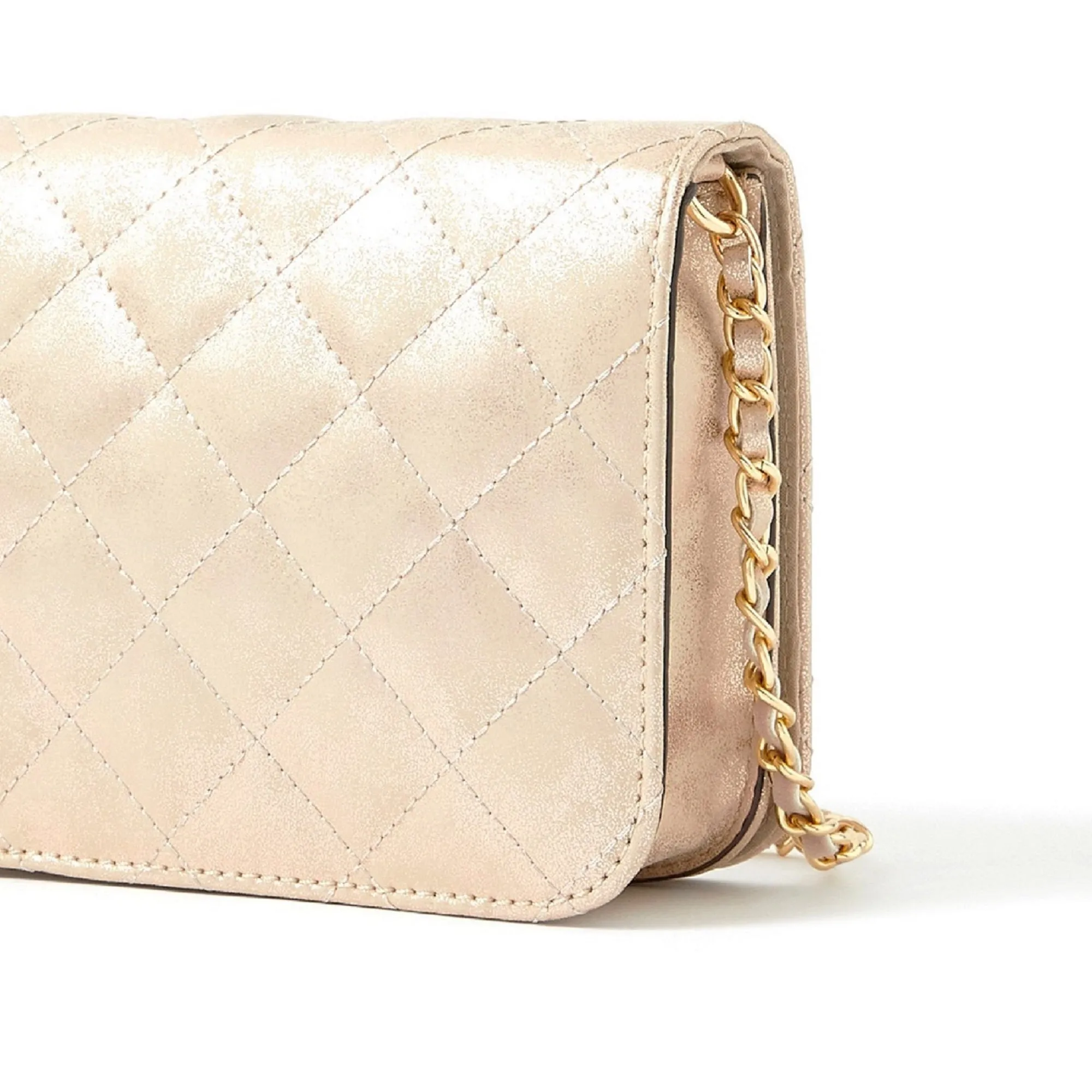 Accessorize London women's Faux Leather Rose gold Erin Quilted Sling bag