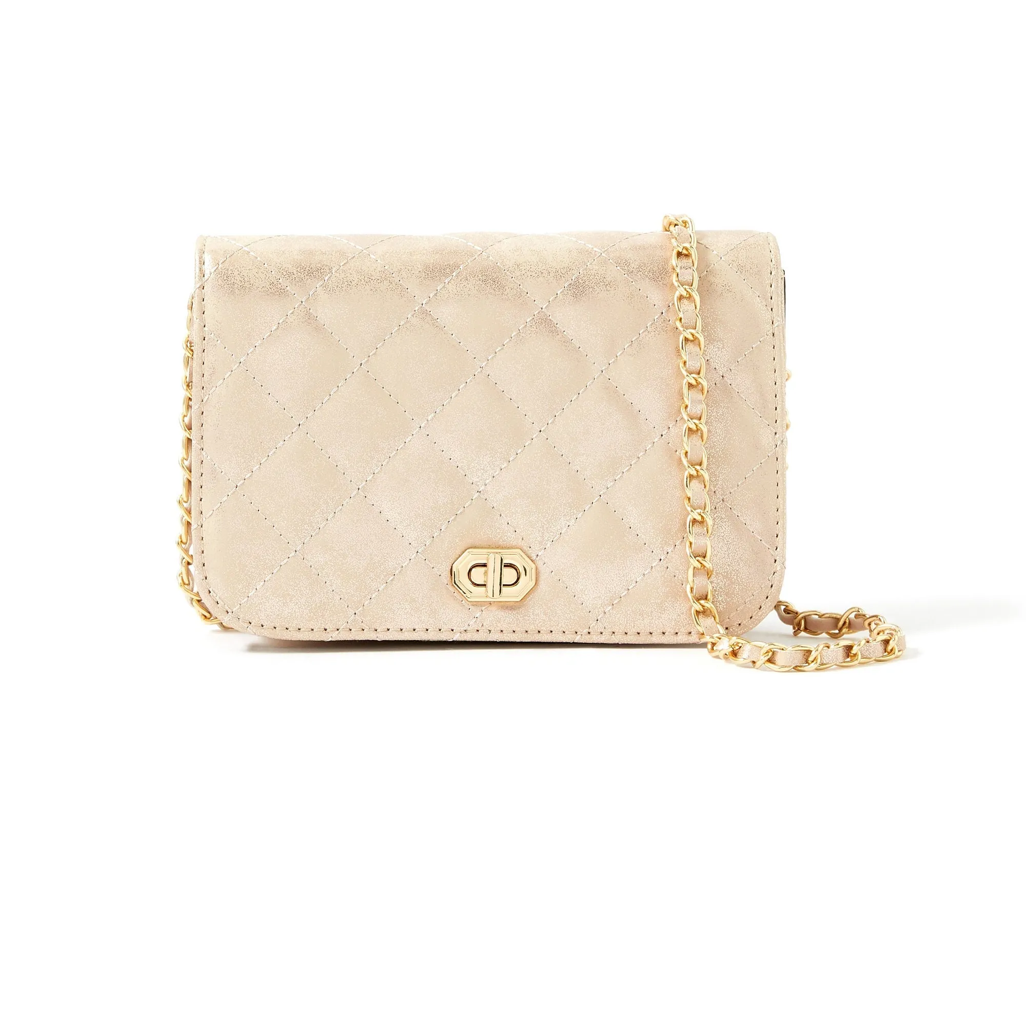 Accessorize London women's Faux Leather Rose gold Erin Quilted Sling bag