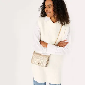 Accessorize London women's Faux Leather Rose gold Erin Quilted Sling bag