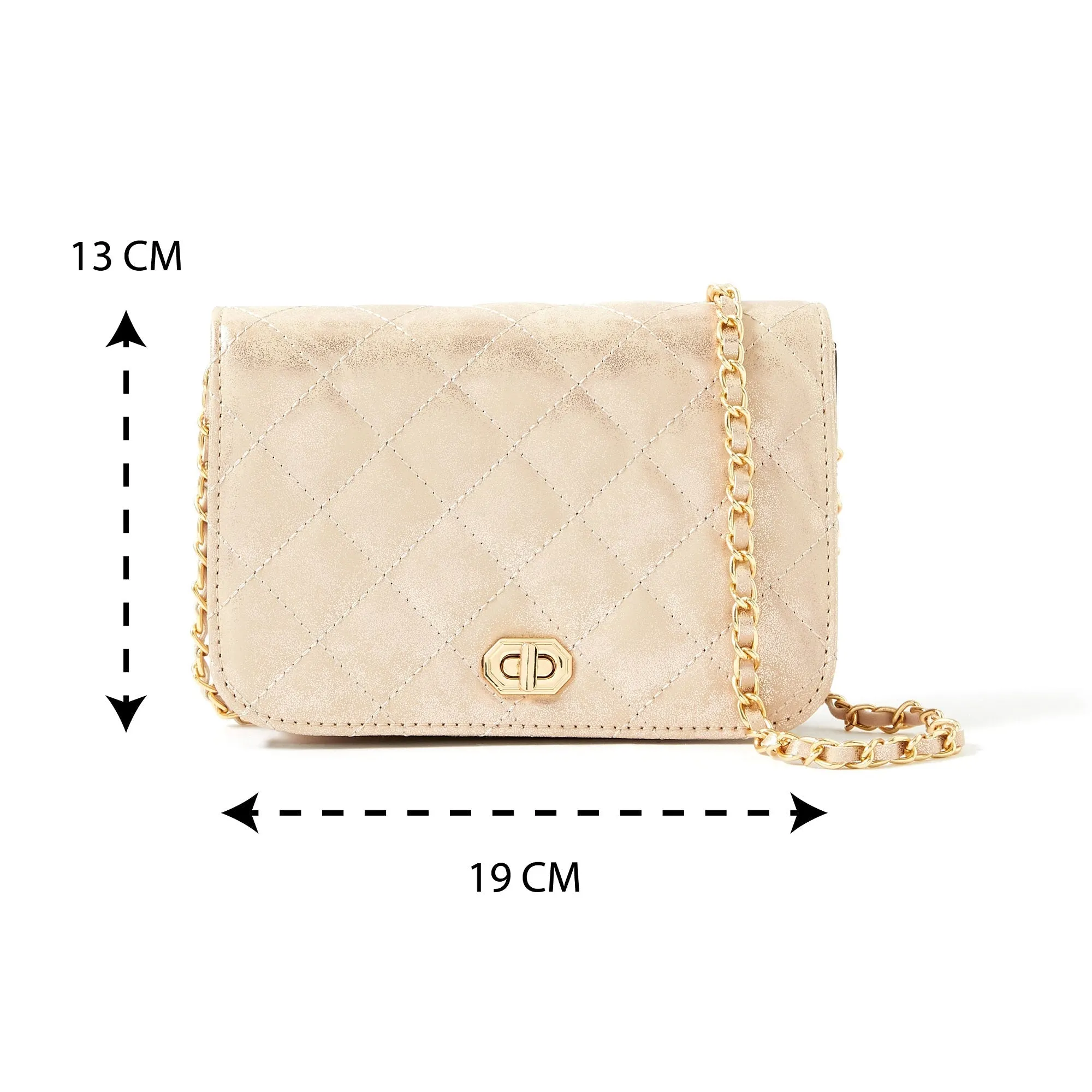 Accessorize London women's Faux Leather Rose gold Erin Quilted Sling bag