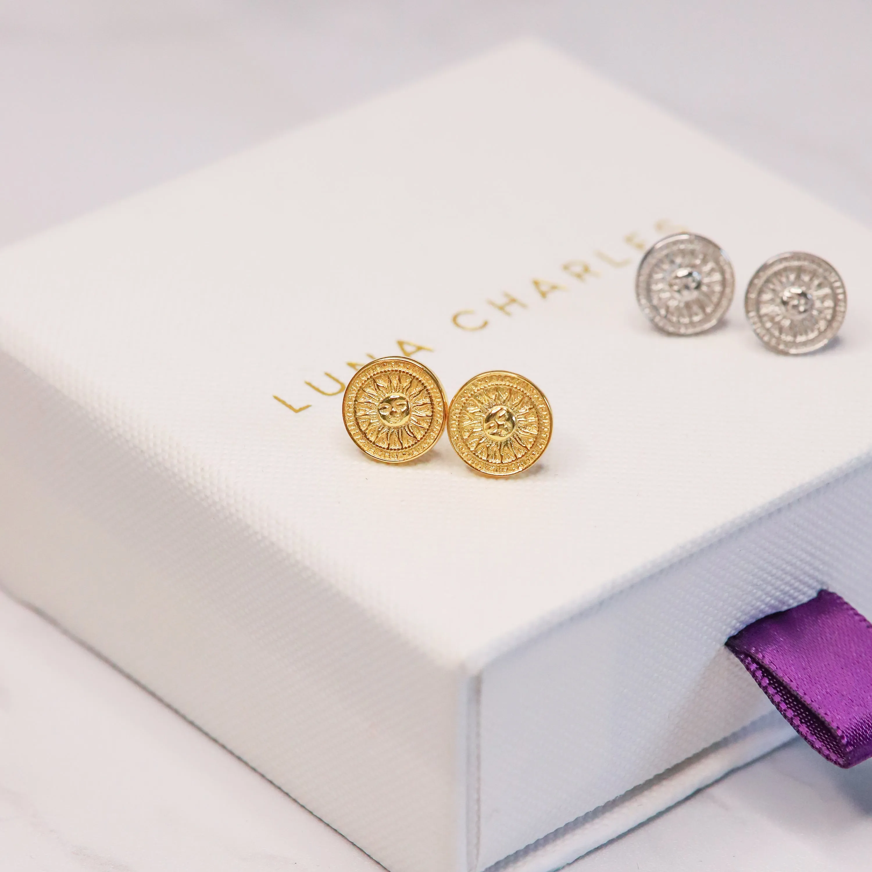 Aelia Sun Coin Studs | 18k Gold Plated