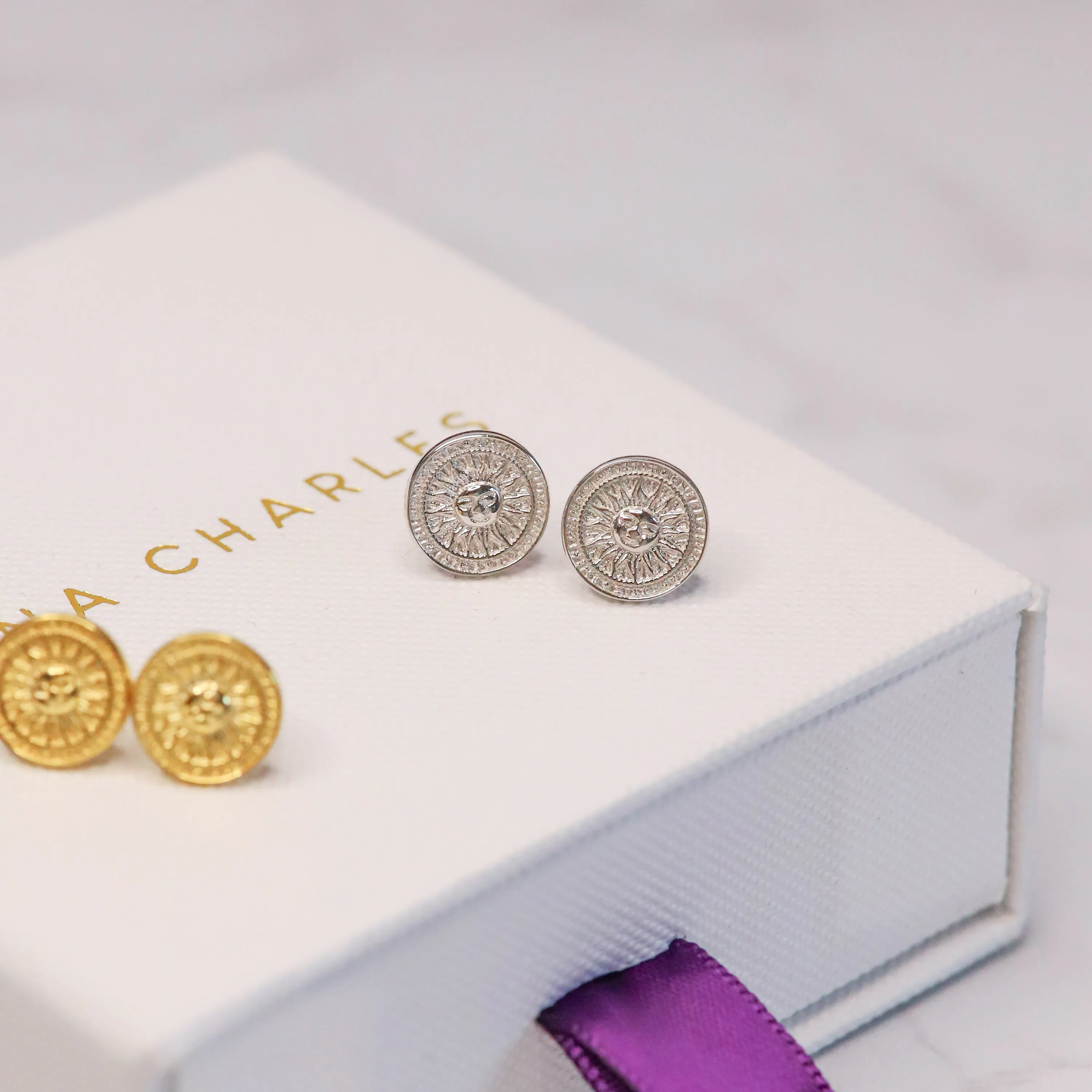 Aelia Sun Coin Studs | 925 Sterling Silver