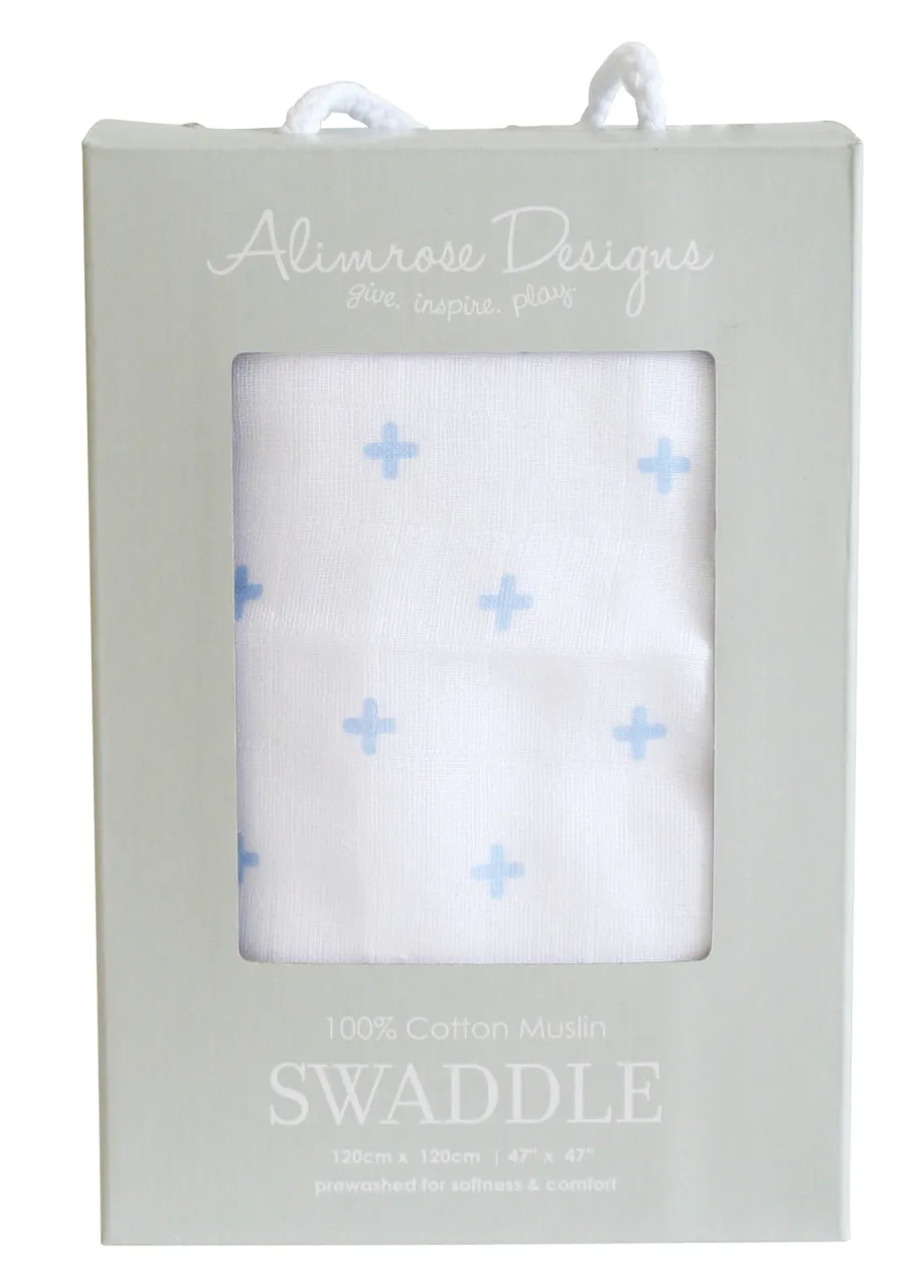 Alimrose Muslin Swaddle - Crosses Blue