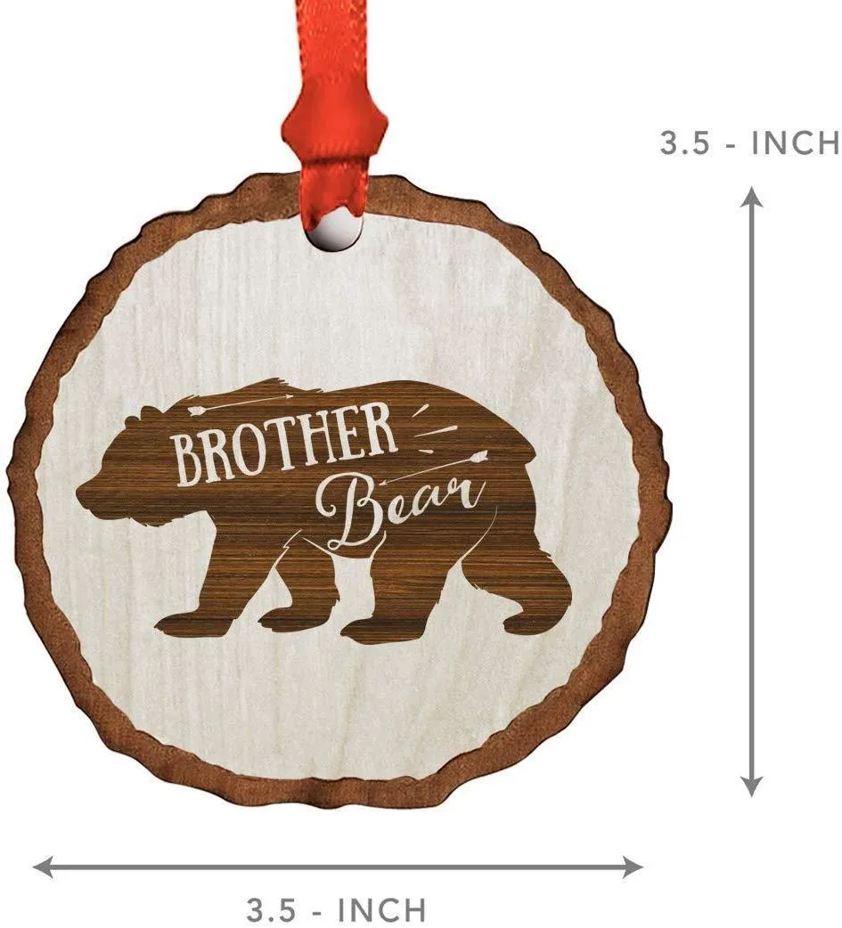 Andaz Press Real Wood Rustic Christmas Ornament, Engraved Wood Slab, Brother Bear