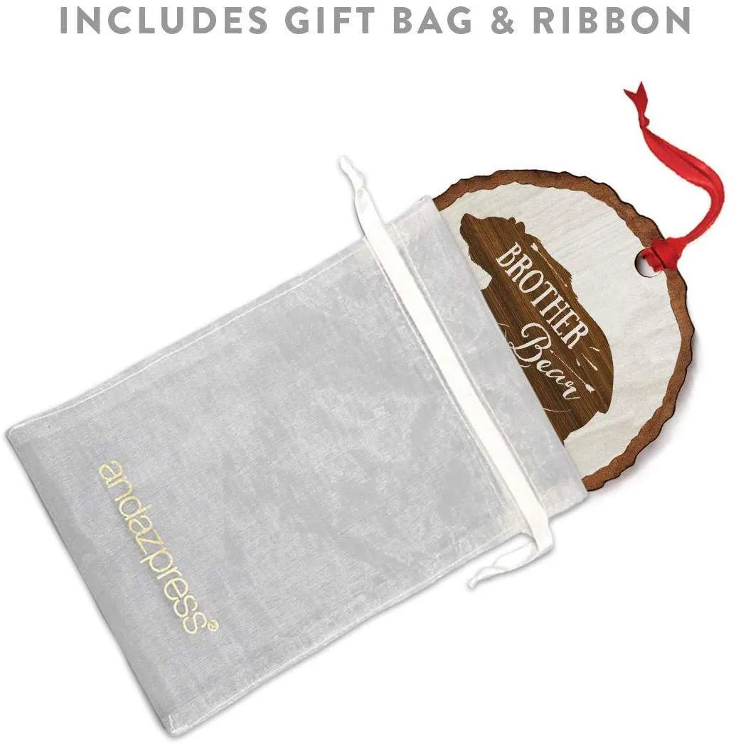 Andaz Press Real Wood Rustic Christmas Ornament, Engraved Wood Slab, Brother Bear