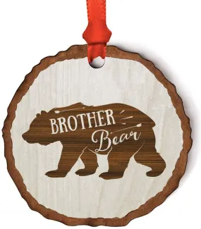 Andaz Press Real Wood Rustic Christmas Ornament, Engraved Wood Slab, Brother Bear
