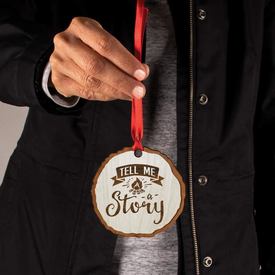 Andaz Press Real Wood Rustic Christmas Ornament, Engraved Wood Slab, Tell me a Story