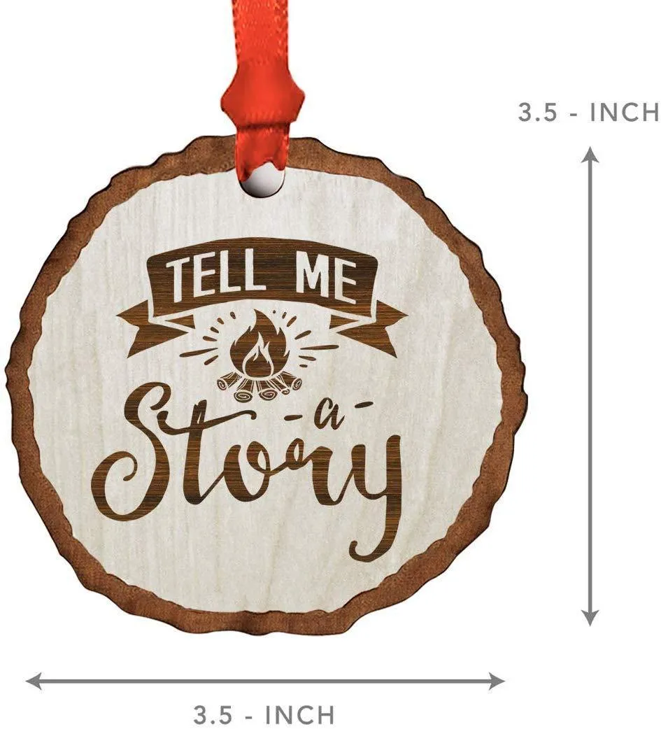 Andaz Press Real Wood Rustic Christmas Ornament, Engraved Wood Slab, Tell me a Story