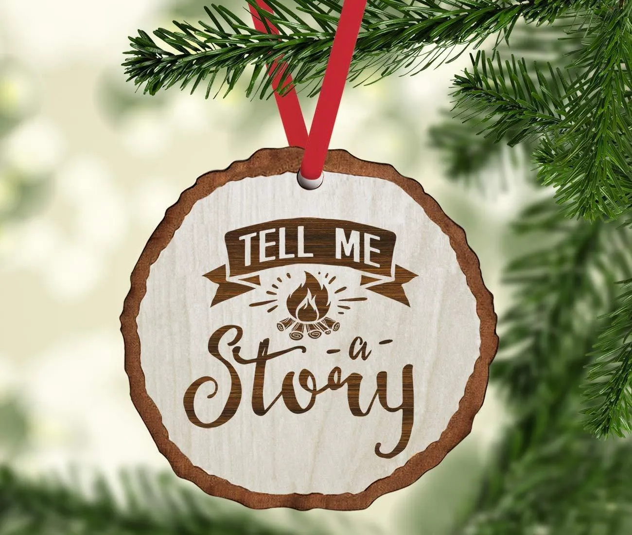 Andaz Press Real Wood Rustic Christmas Ornament, Engraved Wood Slab, Tell me a Story