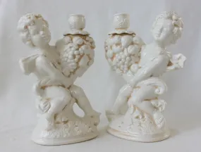 Antique  White Large Angel Candleholders  1 Pair