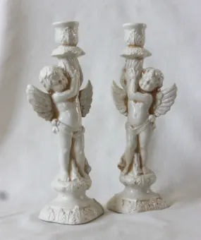 Antique White Small Angel Candleholders 1 Pair