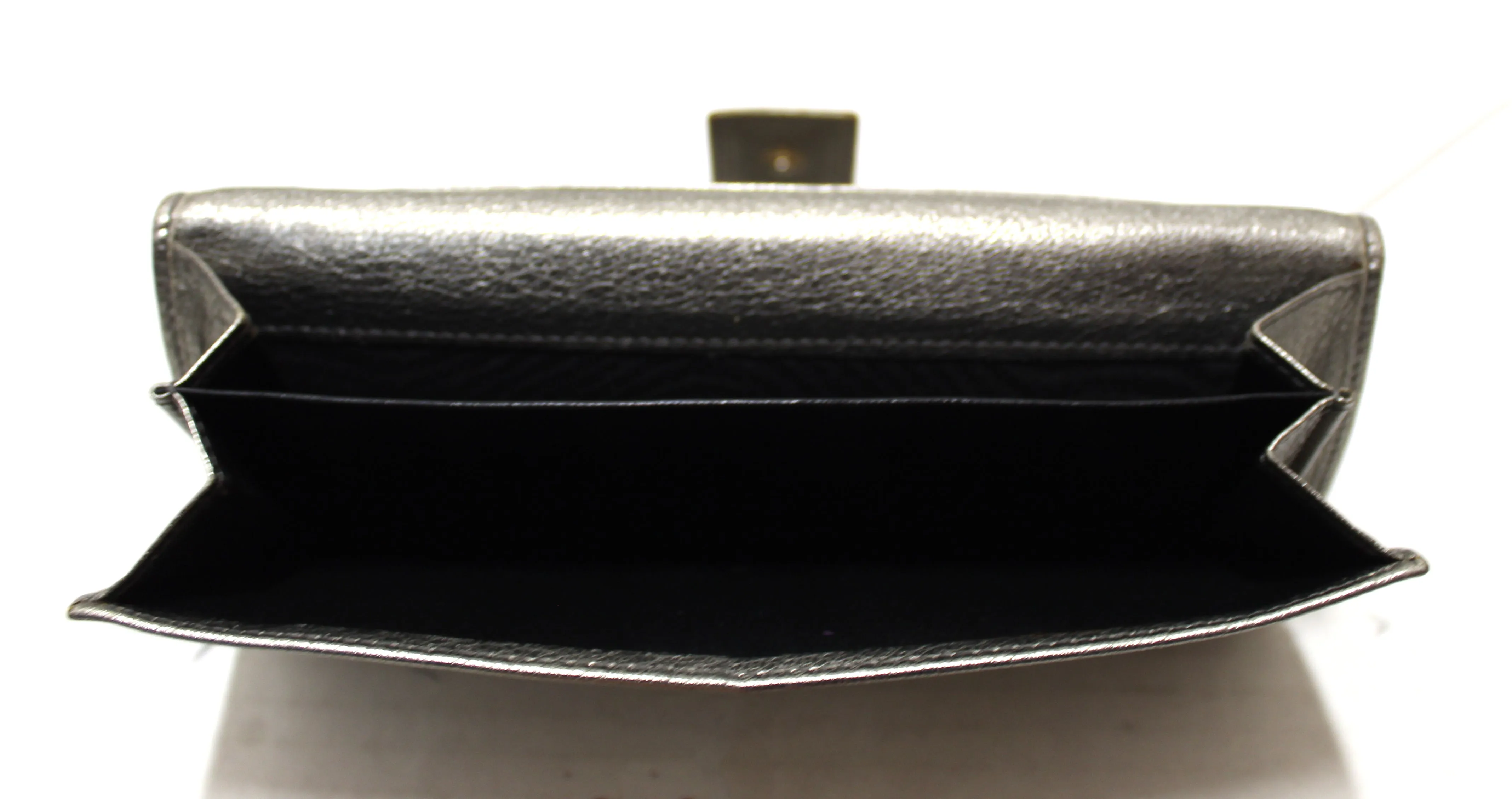 Authentic Yves Saint Laurent Metallic Silver Classic Long Wallet