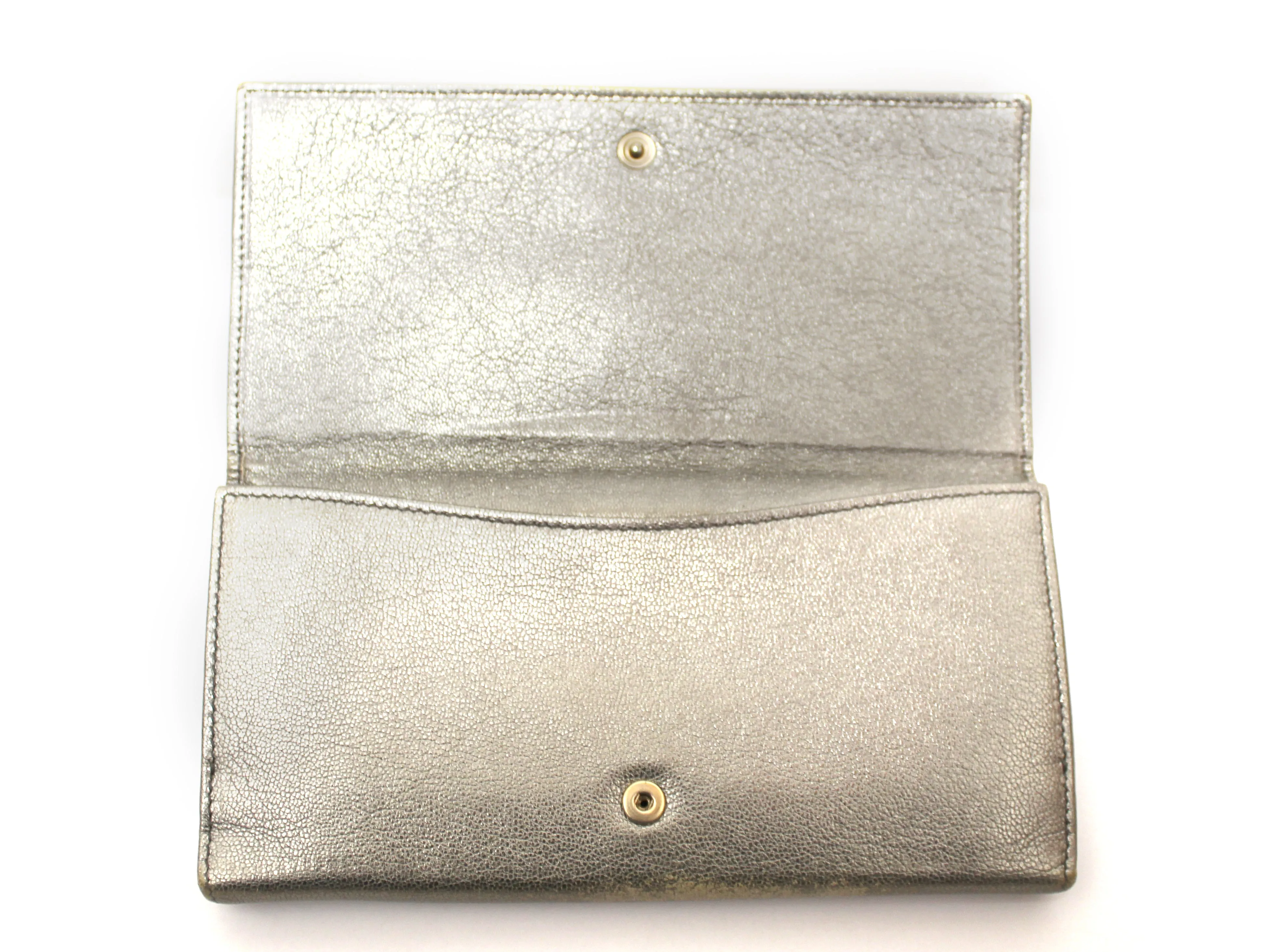Authentic Yves Saint Laurent Metallic Silver Classic Long Wallet