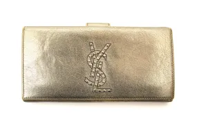 Authentic Yves Saint Laurent Metallic Silver Classic Long Wallet