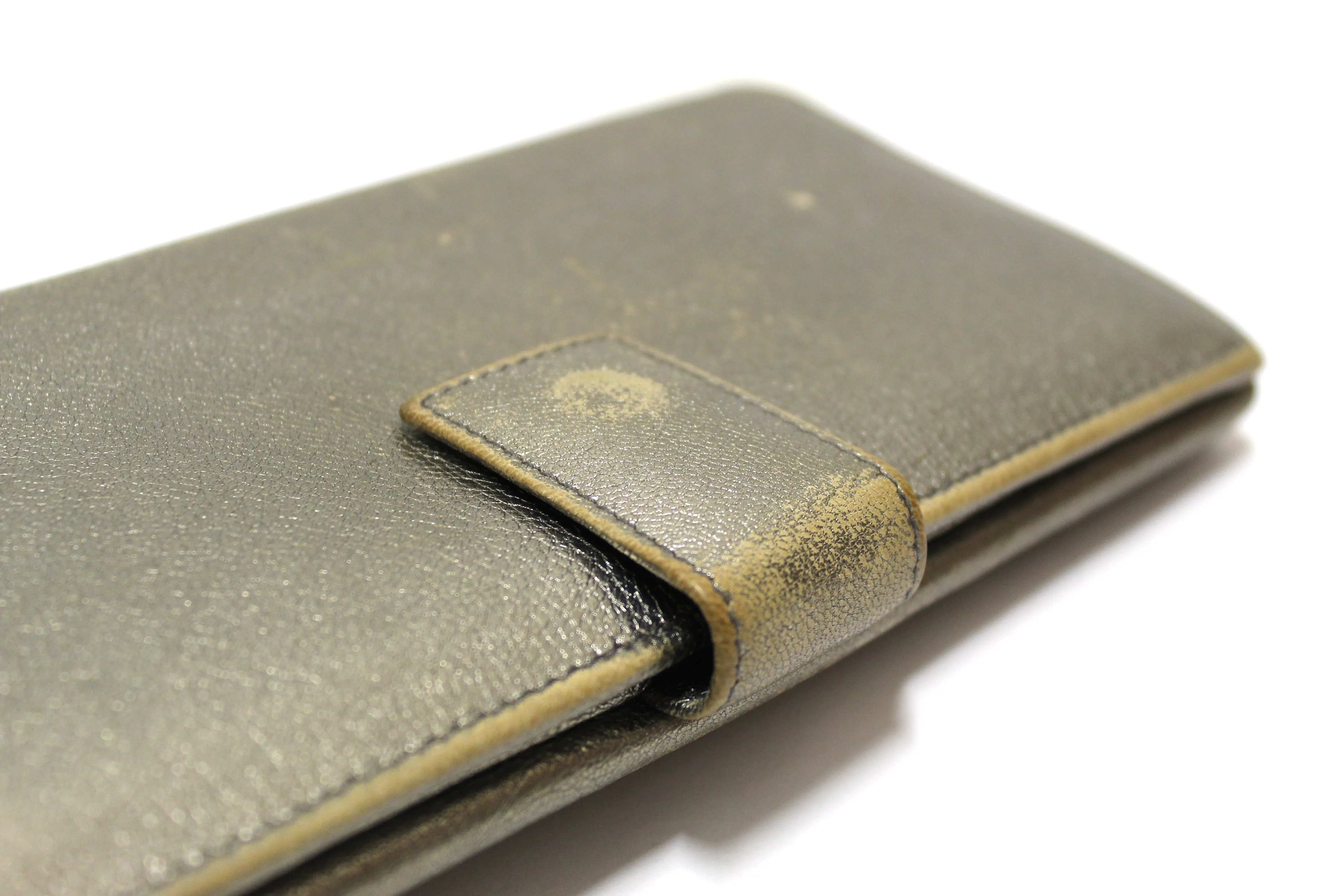 Authentic Yves Saint Laurent Metallic Silver Classic Long Wallet