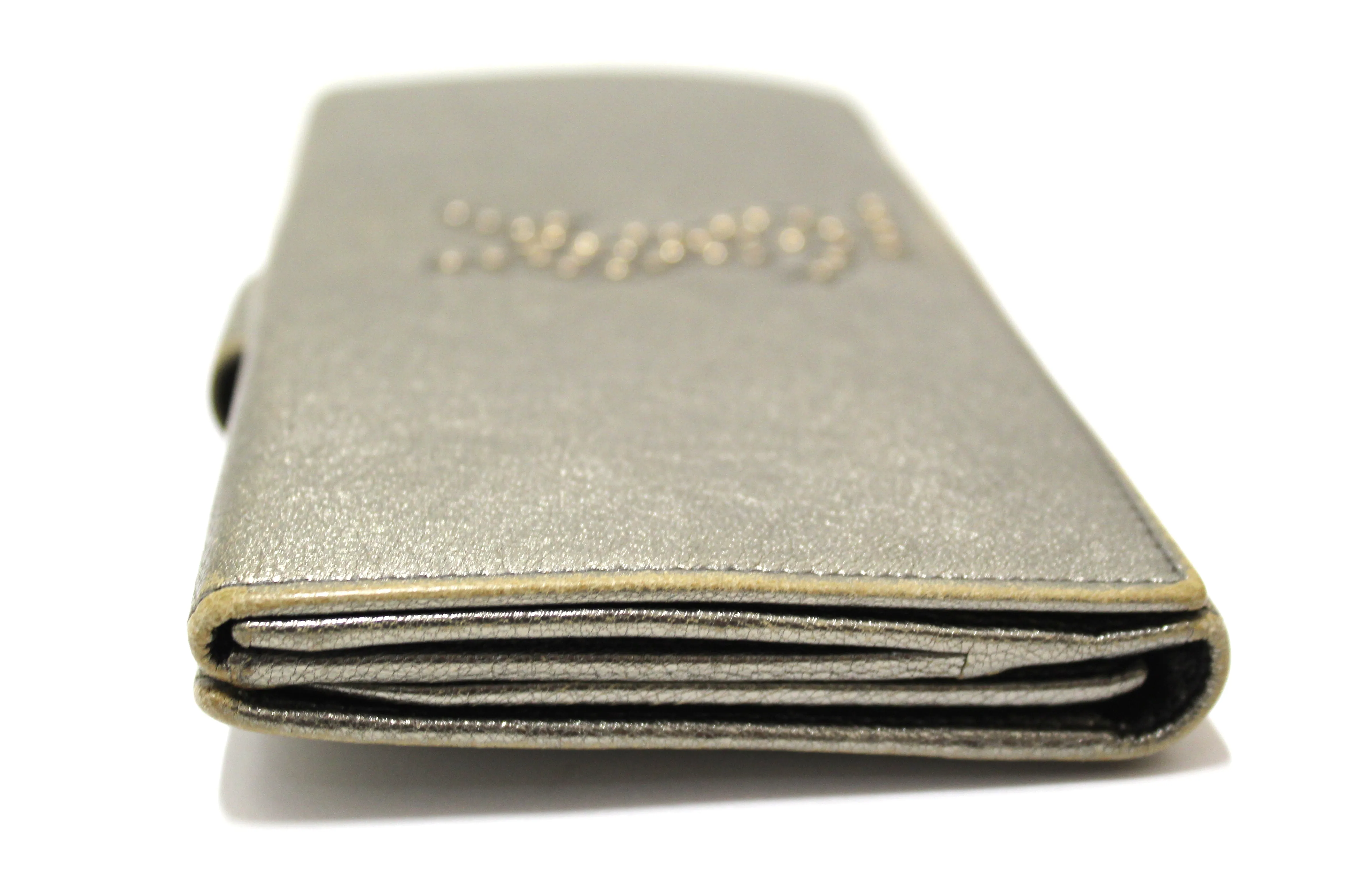 Authentic Yves Saint Laurent Metallic Silver Classic Long Wallet