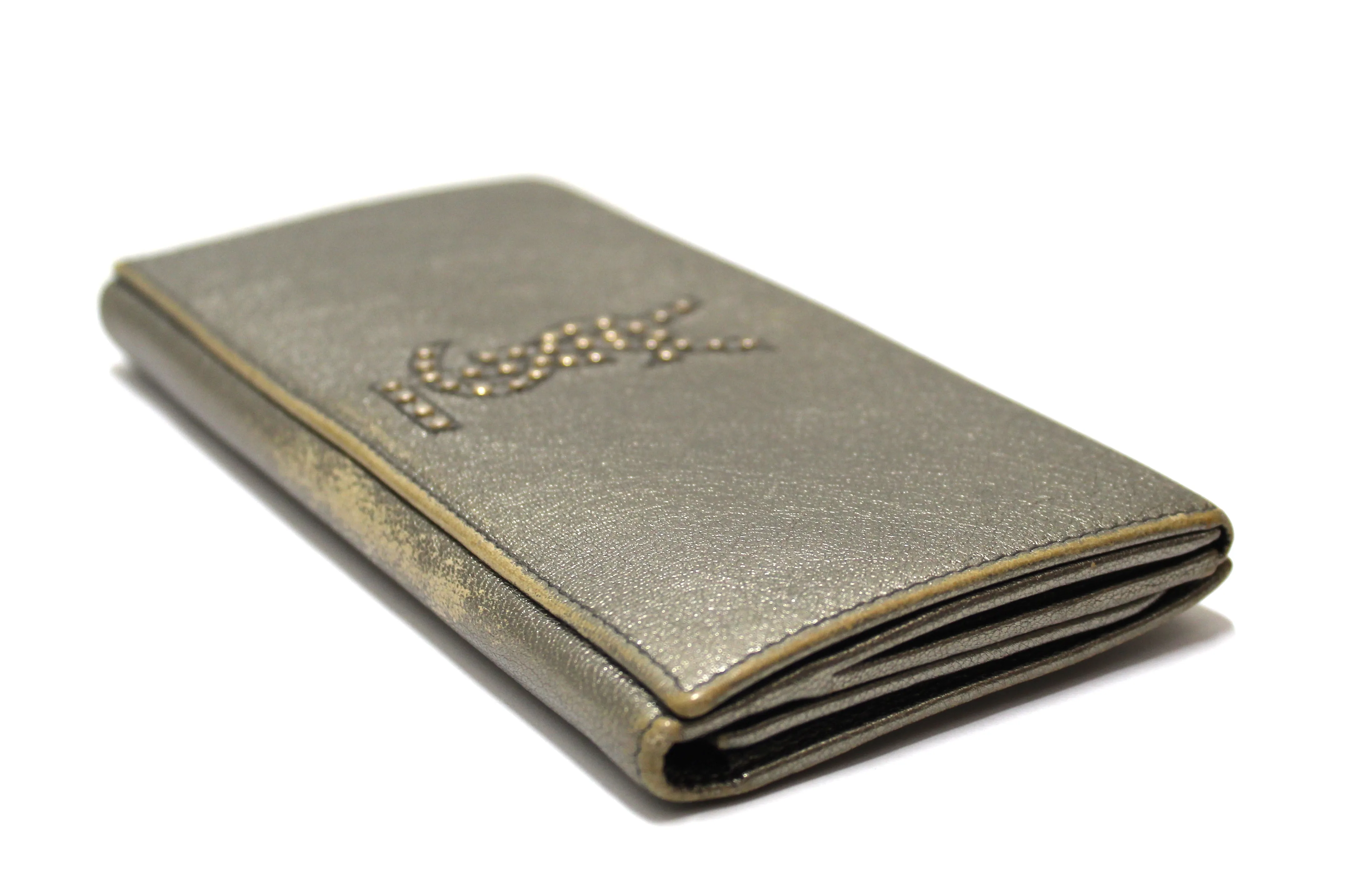 Authentic Yves Saint Laurent Metallic Silver Classic Long Wallet