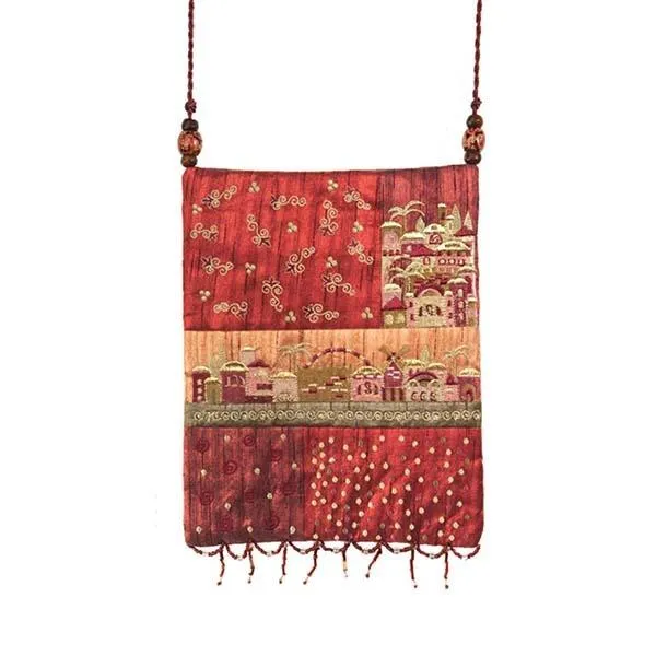 Bag - 5 Patches   Embroidery - Jerusalem - Maroon