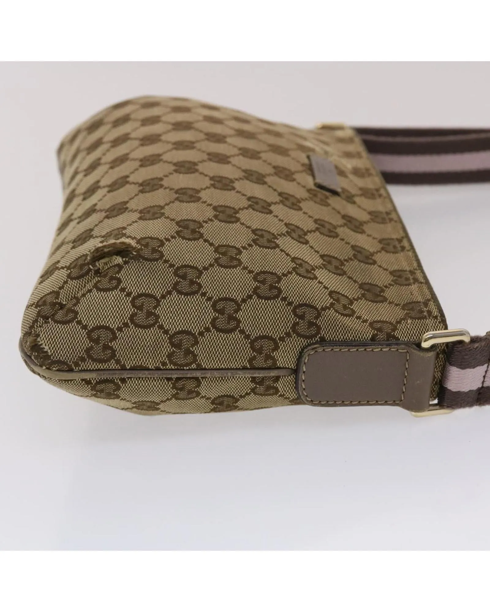 Beige Pink Canvas Shoulder Bag with GG Design
