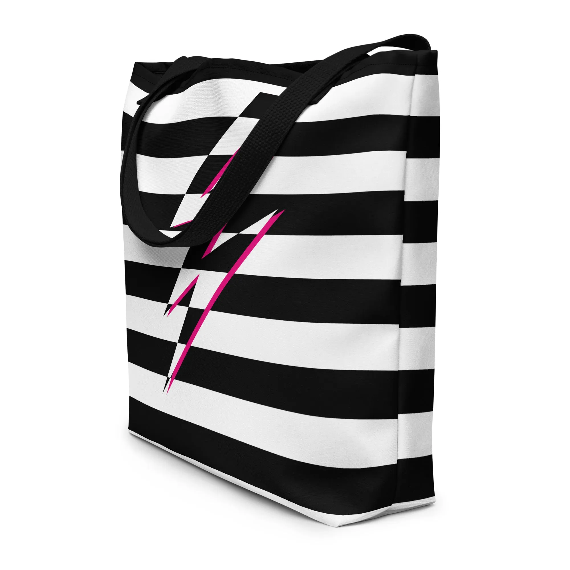 Black And White Lightning Large Tote/Beach Bag