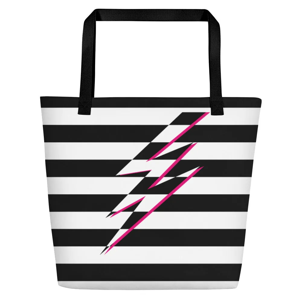 Black And White Lightning Large Tote/Beach Bag