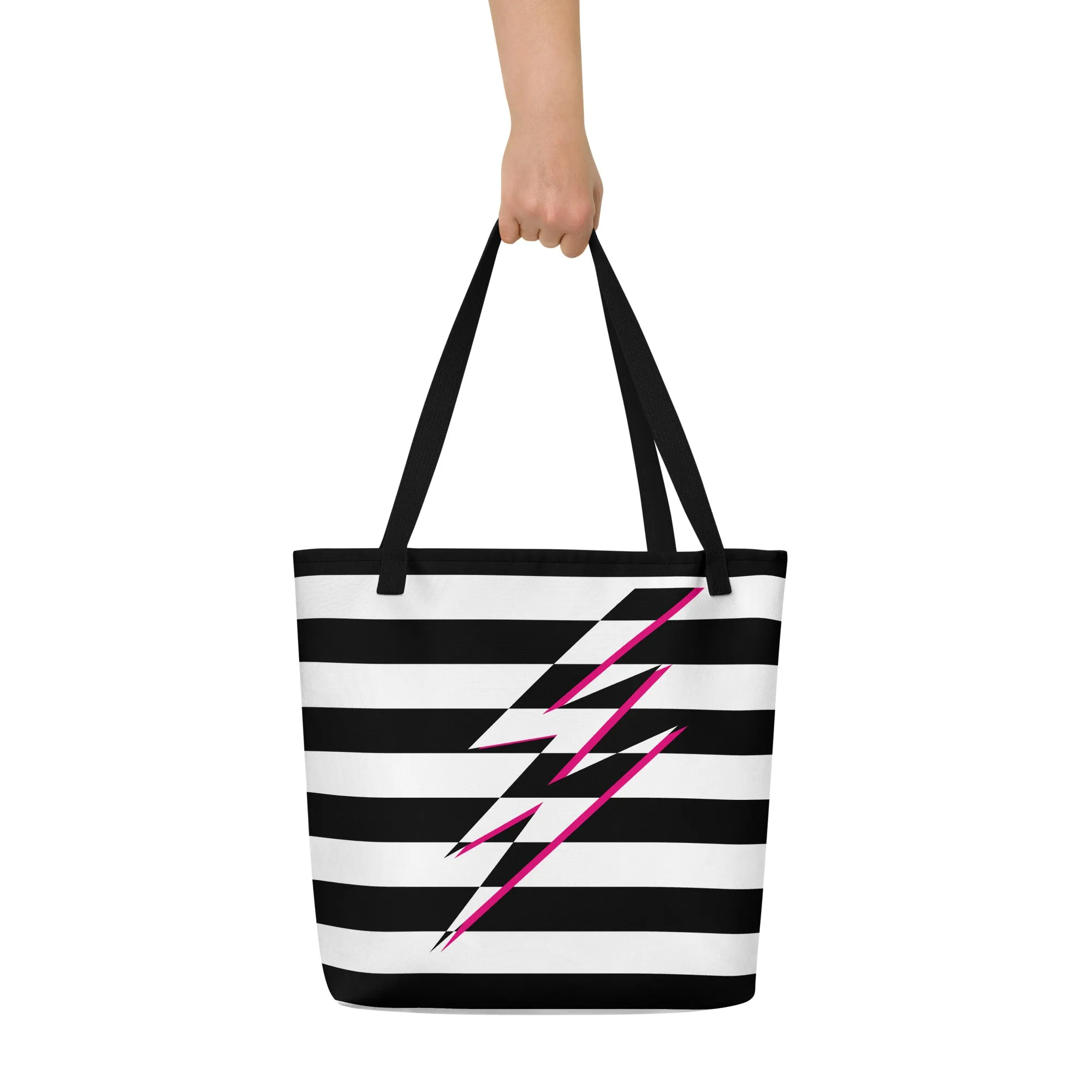 Black And White Lightning Large Tote/Beach Bag