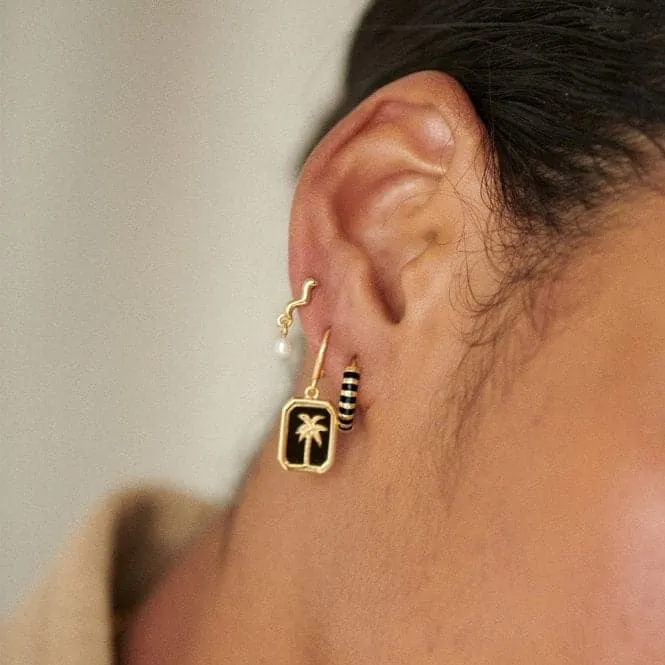 Black Fine Stripe Huggie Hoop 18ct Gold Plated Earrings EE15_GP