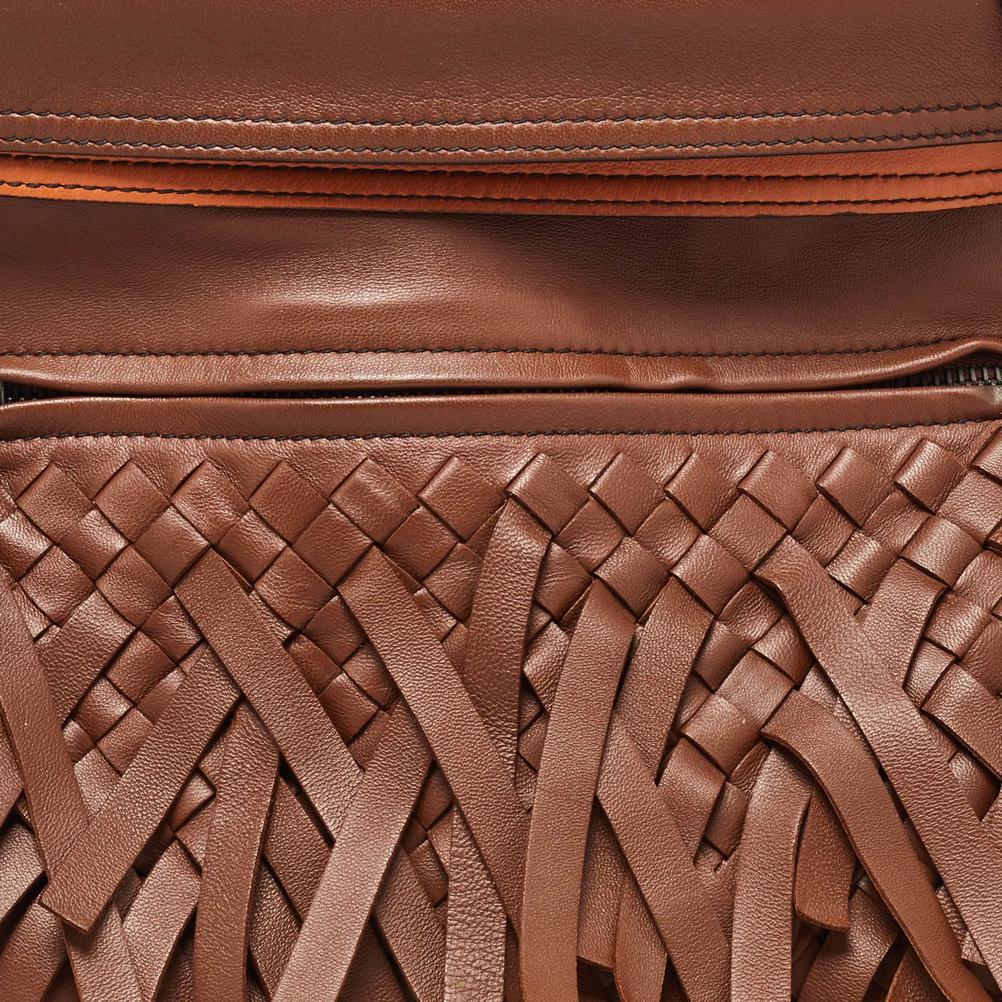 Bottega Veneta Brown/orange Leather Intrecciato Fringe Palio Tote
