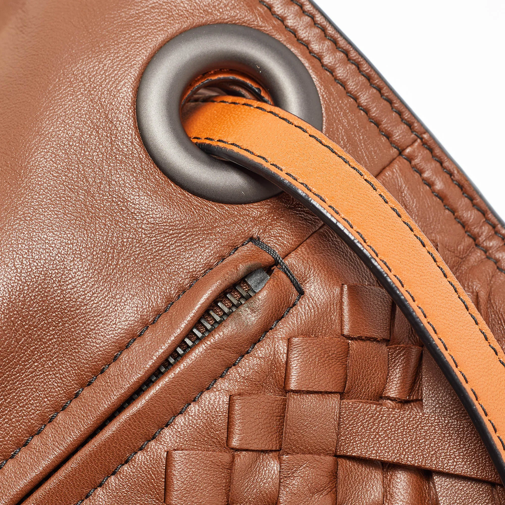Bottega Veneta Brown/orange Leather Intrecciato Fringe Palio Tote