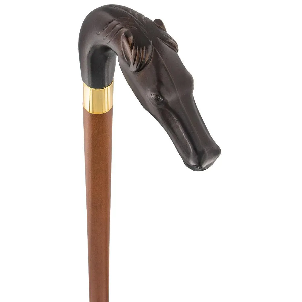 Brown Racing Dark Horse Walking Cane - Italian Handle w/ Custom Shaft and Collar