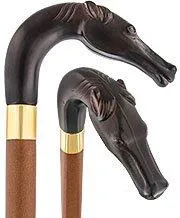 Brown Racing Dark Horse Walking Cane - Italian Handle w/ Custom Shaft and Collar