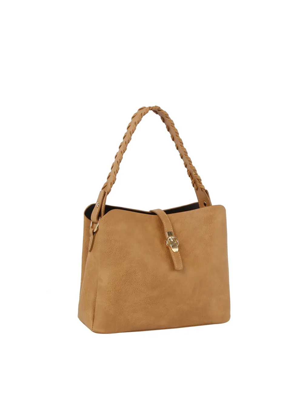 Buckle flap braided handle satchel bag
