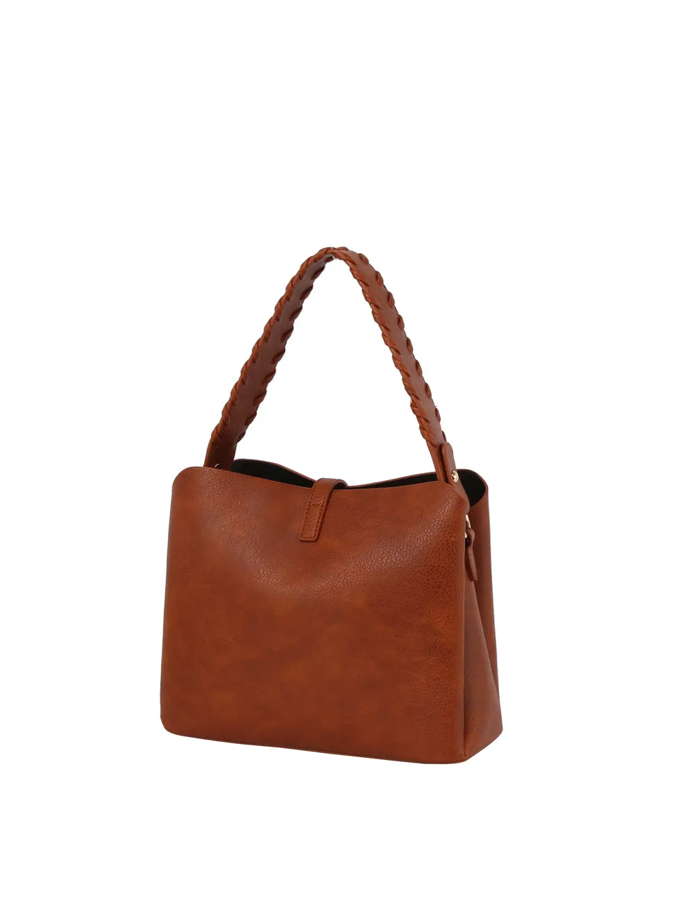 Buckle flap braided handle satchel bag