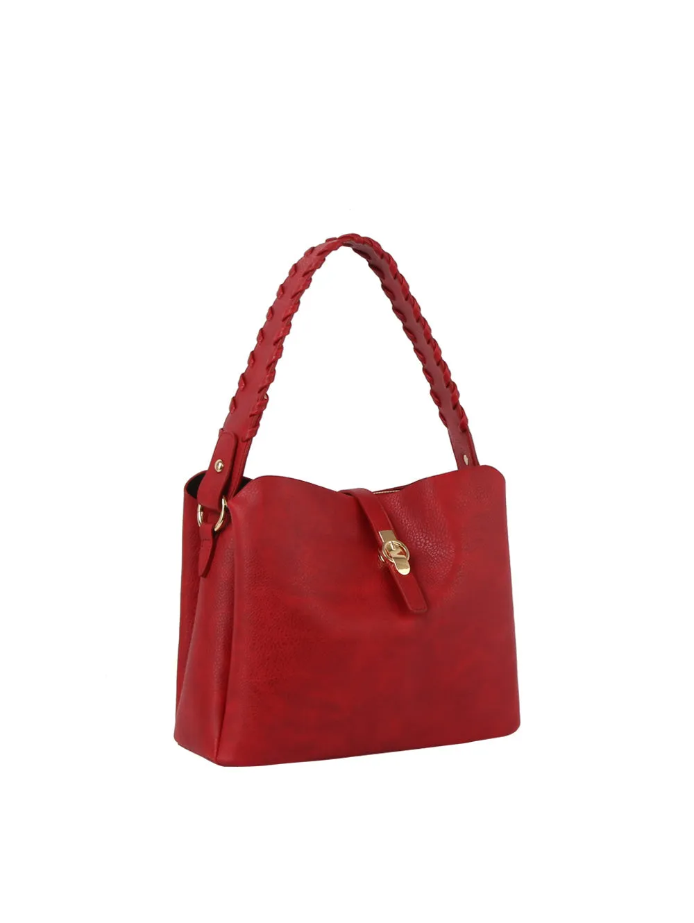 Buckle flap braided handle satchel bag