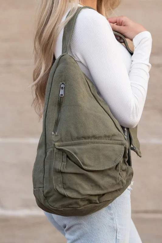 Camel Side Zip Oversized Cotton Canvas Sling