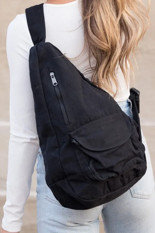 Camel Side Zip Oversized Cotton Canvas Sling