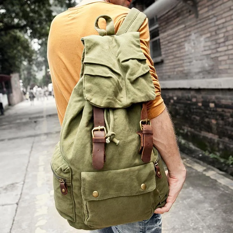 Canvas  Women Mens 18" Brown Travel Backpack Green Computer Bag College Backpack for Men