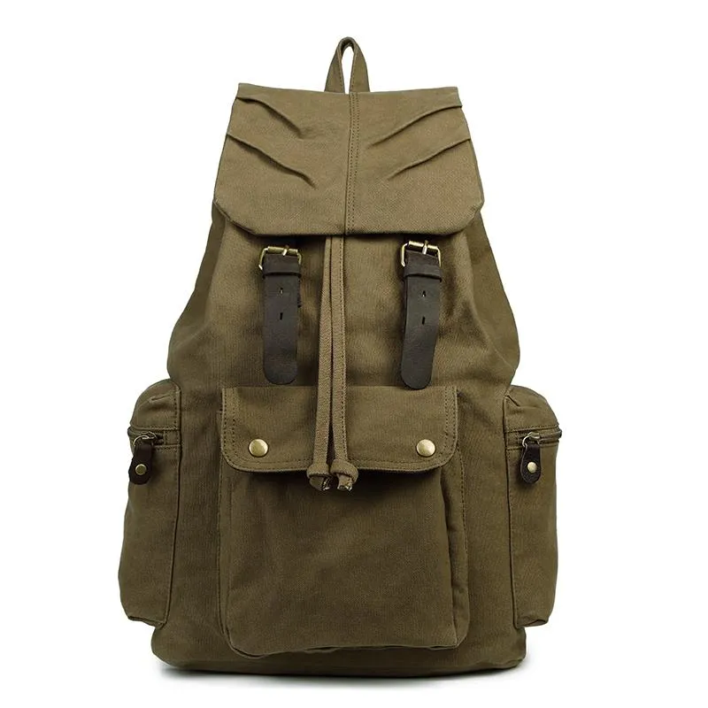 Canvas  Women Mens 18" Brown Travel Backpack Green Computer Bag College Backpack for Men