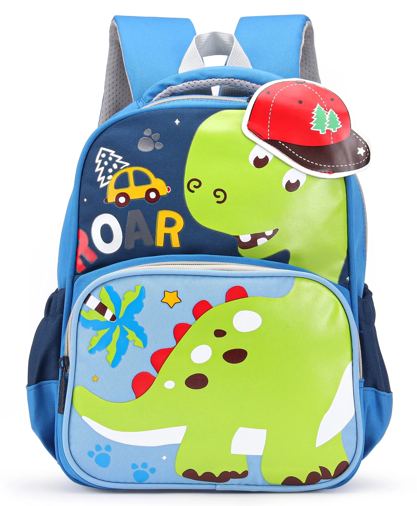 Cap Applique Dinosaur Print Backpack - Light Blue