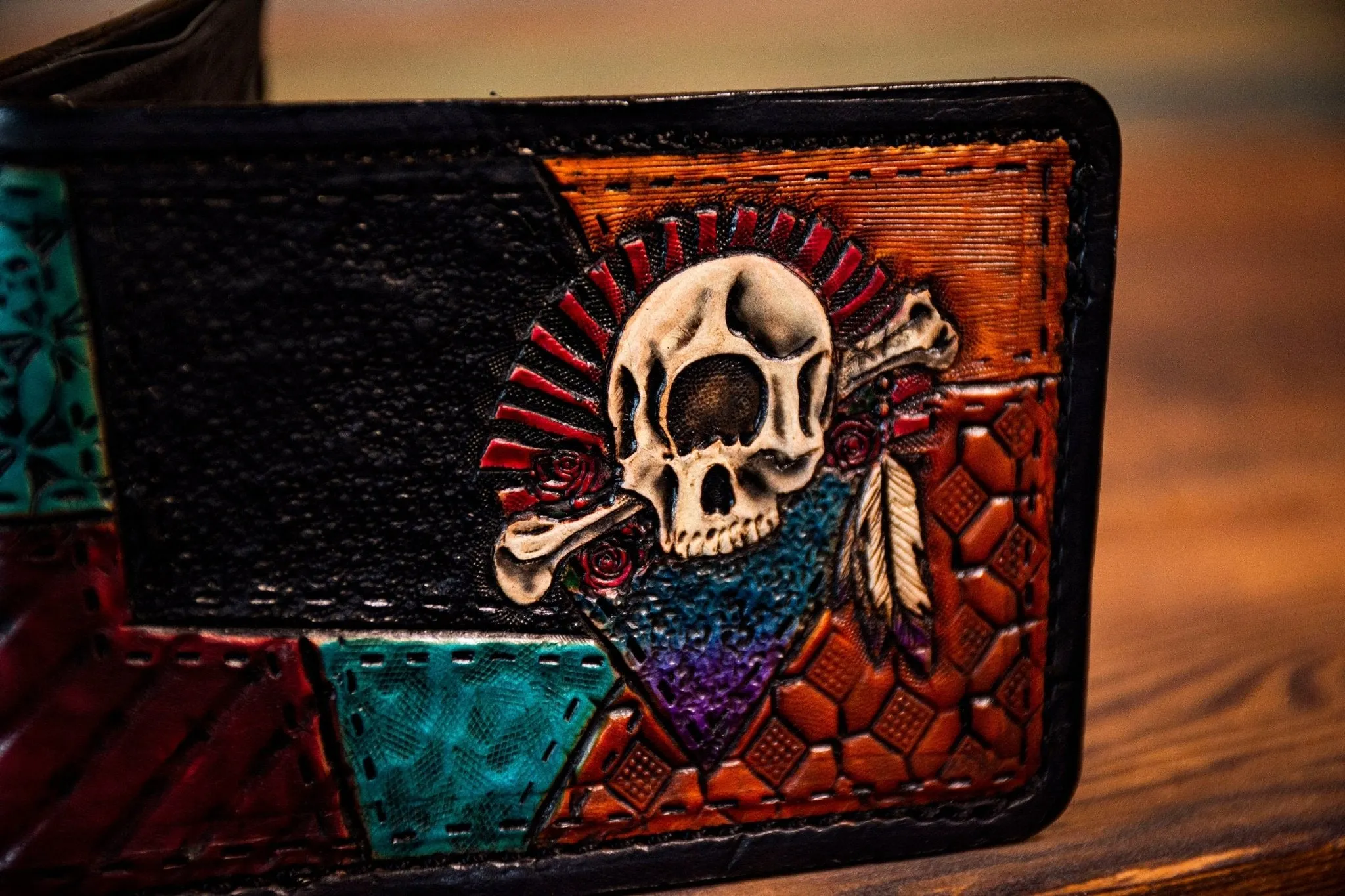 Cats Under the Stars Inspired Cyclops - Men's - Hand Tooled Leather Wallet